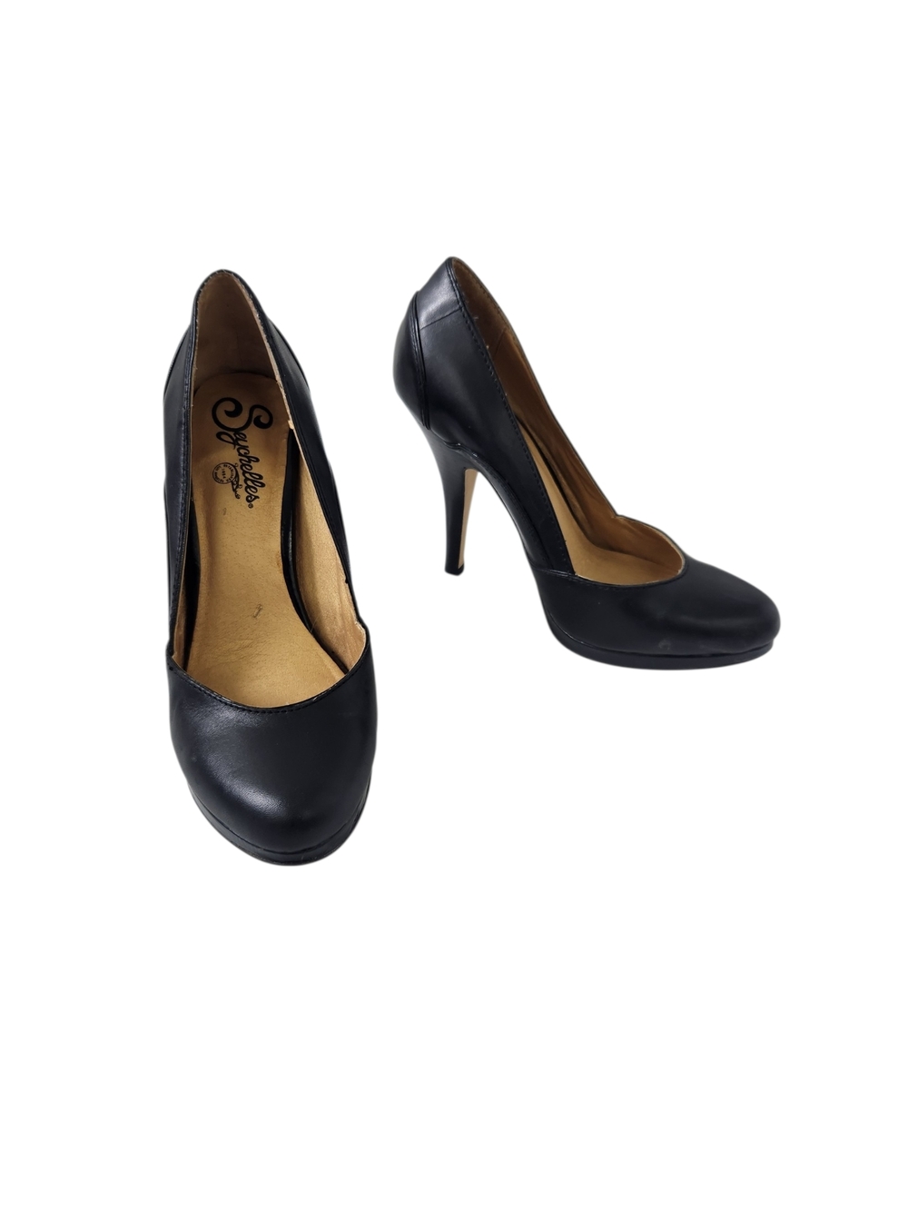Seychelles Black Leather Classic Stiletto Pumps Size 7 4.5" Heel Height
